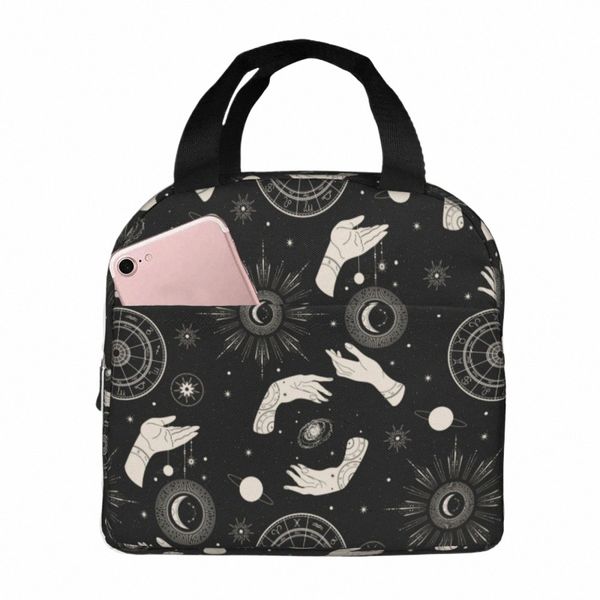 Lancheira para mulheres Astrologia Magia Witchy Mo Isolada Lunch Box Cooler Tote para adultos Crianças Homens Trabalho Escritório Escola Piquenique W4SA #