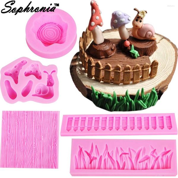 Stampi da forno Sophronia 5PCS Recinzione Corteccia Texture Lumaca Fungo Fondente Stampo in silicone Animale Caramella Cioccolato Erba Strumento di decorazione C171