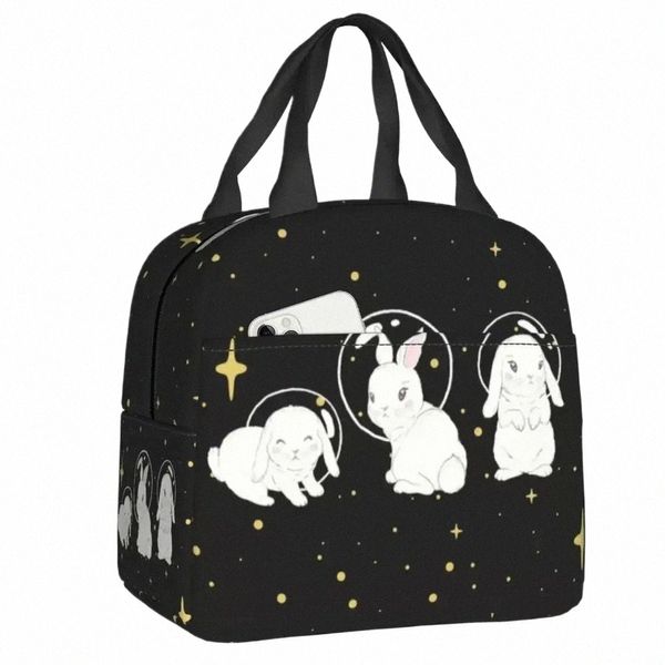 Espaço bonito Little Bunny Lunch Boxes Mulheres Waterproof Rabbit Thermal Cooler Food Isolated Lunch Bag School Children Student v1XE #