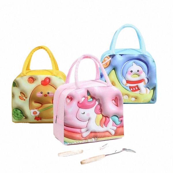 3d Carto Lunch Bag Crianças Engrossado Handheld Isolado Thermal Food Lunch Box Functial Food Picnic Lunch Bag para meninas Kid 56vs #