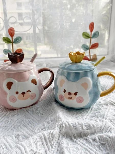 Kupalar Instagram Koreli Seramik Kupası Kupa Ayı Taç Sevimli Karikatür Süt Kahvaltı