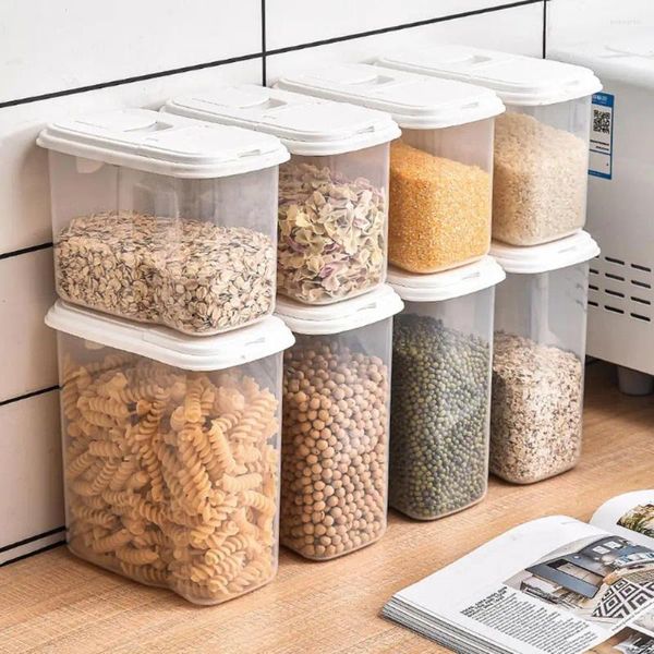 Bottiglie di stoccaggio Soluzione per cereali durevoli Contenitore sigillato trasparente con coperchio a doppia apertura con filtro per cereali in plastica domestici