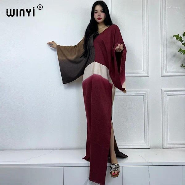 Vestidos casuais winyi inverno kaftan moda gradiente conforto quente caftan elegante roupas femininas para vestido de noite aniversário