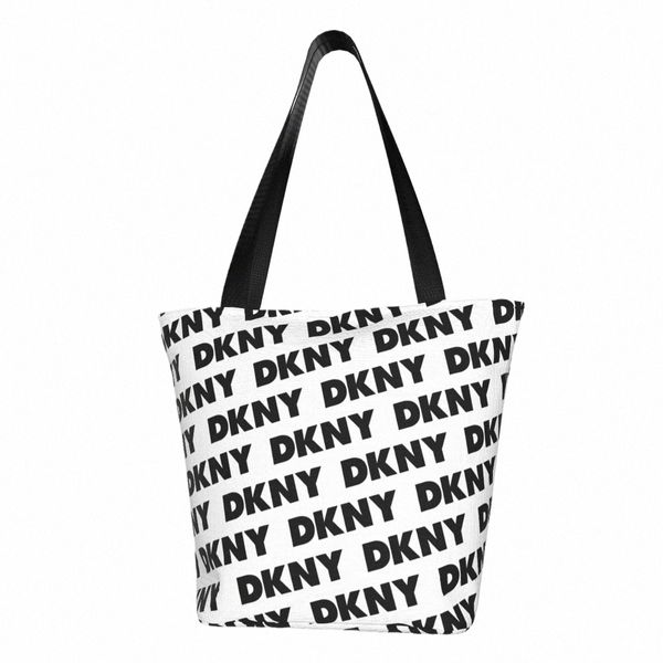 lettera personalizzata DKNYS Fi stampa nera 3D Tote Shop Bag riutilizzabile borsa a tracolla in tela X65y #