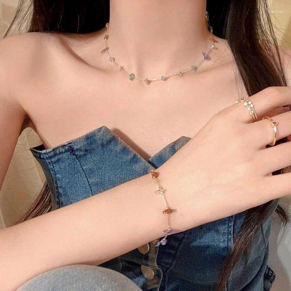 Ketten 2024 Modetrend Nette Süße Naturstein Halskette Mädchen Einfache Kristall Schlüsselbein Kette Armband Schmuck GeschenkGroßhandel