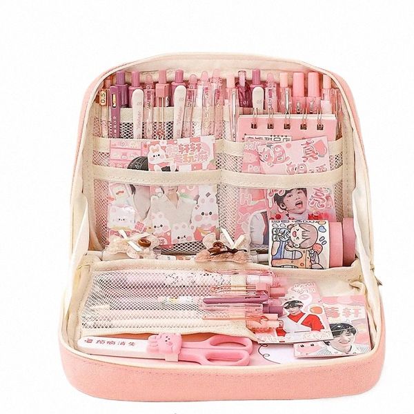 Grande capacidade saco de lápis estética escola meninas rosa lona caixa de lápis statiery caneta caso zíper lápis bolsa material escolar h3oz #