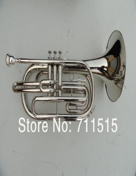 Посеребренный маршевый баритон-горн Bb, латунный музыкальный инструмент, рожок с мундштуком, нейлоновый футляр 2619964