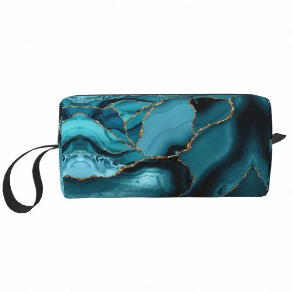 Kawaii Teal And Gold Marble Пейзаж Волны Дорожная косметичка Женская косметичка для макияжа Красота для хранения Dopp Kit Q7uw #