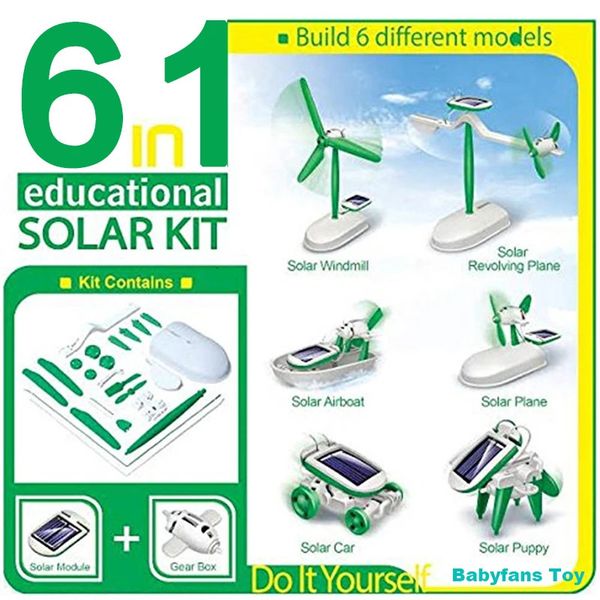 6 em 1 carro robôs solares educacional diy kit brinquedos barco solar diy ventilador de energia crianças brinquedos para crianças 240329