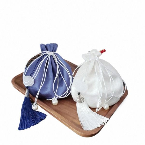 İnci Boncuklu Hanfu Tassel Çekme Çantası Mini Para Çantası Fr Kolye Çin tarzı Poşet Takı Paketleme Çantası Kore Stil K5KT#