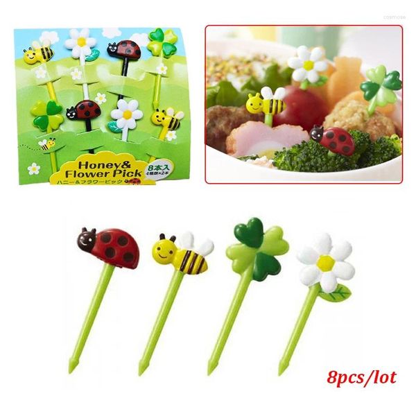 Forks Cartoon Bees Obstgabel Tier süße Mini Kinder Zahnstocher Bento Lunchbox Accessoires Party Kuchen Dessert Gebäckdekoration