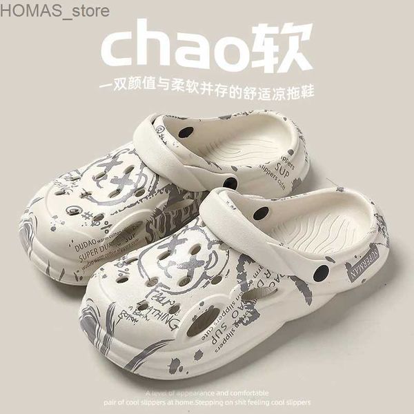 Casa Sapatos Qyckaby Novos Homens Chinelos Sandálias de Verão Moda Impressão Design Casual Sapatos de Jardim Tamancos Chinelos Mans Sandálias de Praia Ao Ar Livre Masculino Y240401