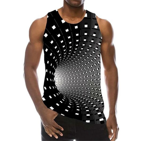 Erkekler için tank üstü 3d baskı psychedelic delik kolsuz moda desen üstleri grafik yelek 7xl artı boyutu adam giyim gündelik tanklar