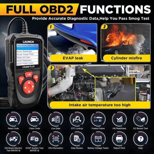 Запуск CR3008 Plus Full OBD2 Scanner Diagnostic Tools Car OBD OBD2 Автомобильный сканер Проверка батарея двигателя Бесплатное обновление онлайн онлайн
