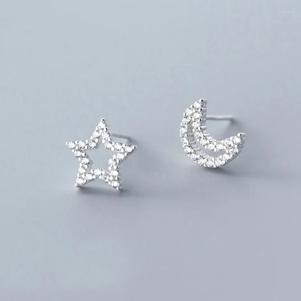 Brincos de garanhão MloveAcc Genuine 925 Sterling Silver Moon Star Sparkling CZ para mulheres Brincos Fine Jewelry Bijoux