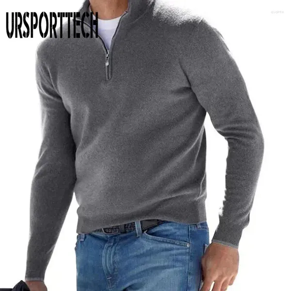 Maglioni da uomo 2024 Maglione autunnale Casual lavorato a maglia a maniche lunghe con scollo a V in lana Cappotto con cerniera Top Polo da lavoro