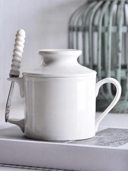 Pratos de cerâmica prato de manteiga francesa com faca porcelana queijo fresco keeper crock linha de água acessórios de cozinha organizador de armazenamento