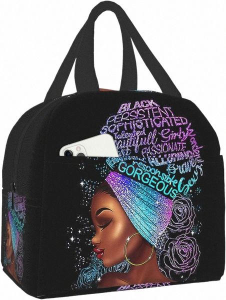 Black Queen African American Girl Lunch Bag Tote Meal Bag Reutilizável Isolado Portátil Afro Black Girl Lunch Box Bolsas V3NL #