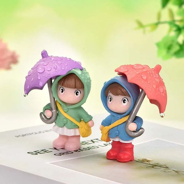 4 Stück Regenschirm Mädchen Figur Dekor PVC Handwerk Figur Dekoration Miniatur Fee Garten Ornament Anhänger DIY Zubehör 240325