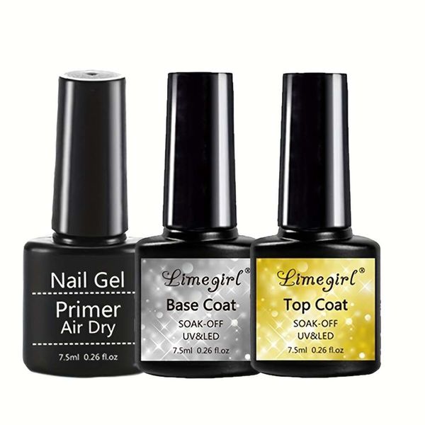 2/3-teiliges Set Top Coat Base Coat und Base Coat UV/LED Semi-permanenter Klarlack-Gel-Nagellack, Nail Art Kit für jedermann