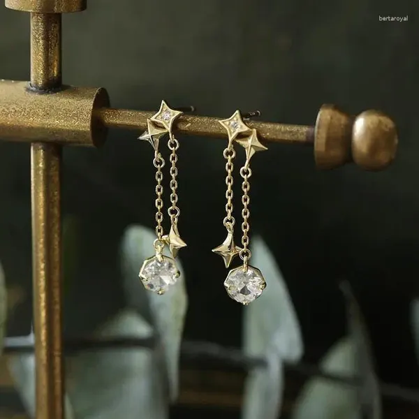 Dangle Küpe Freesde's Taziye Mirror Japon Enfes Parlayan Yıldız Ay sallanan Zircon S925 Sterling Gümüş Altın Kaplama Saplama Küpe