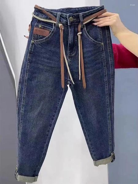 Jeans da donna Inverno Casual Jogger Peluche Addensare Pantaloni in denim di grandi dimensioni Vita alta Caldi Vaqueros Pantaloni skinny blu Harem E139