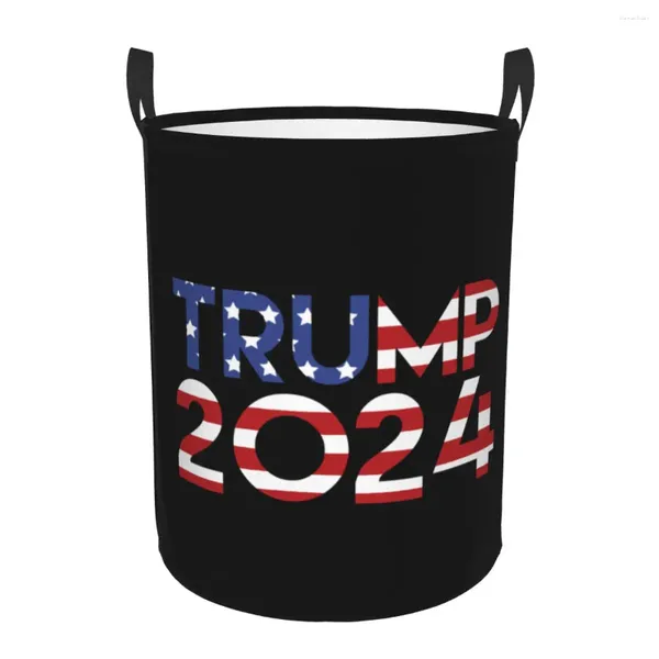Sacos de lavanderia Trump 2024 Maga Hamper Grande Cesta de Armazenamento de Roupas EUA Bandeira Brinquedos Bin Organizador para Menino Menina