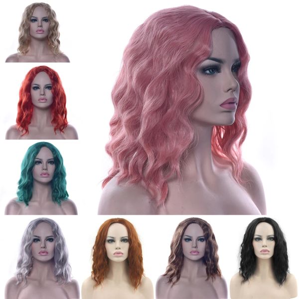 Бесплатная доставка для новых модных предметов в Stock Wigs Soowee Wavy Grey Pink Synthetic Hair Highteman Phiber Wig Pareieces Party Red Black Green Women Cosplay