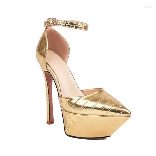 Sandali da donna con tacco alto, plateau, pompa, cinturino alla caviglia, stiletto, super vestito, scarpe da ballo, oro argento nero