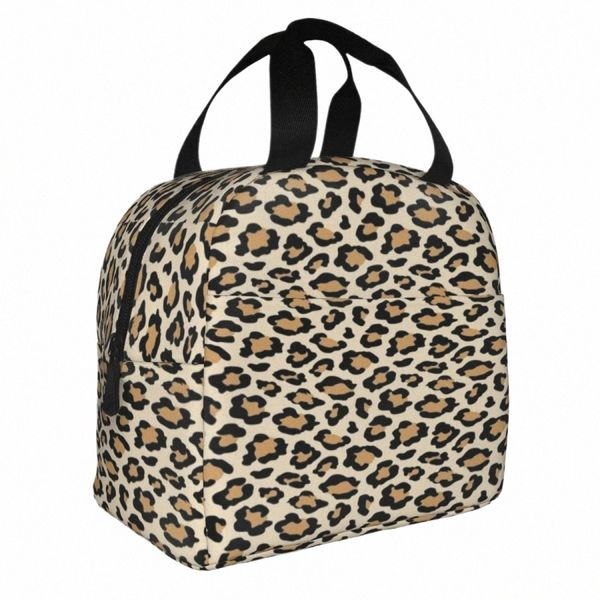 Leopard Imprimir Isolado Lunch Bag Portátil Cheetah Animal Cool Black Brown Cats Bege Lunch Ctainer Cooler Bag Tote Lunch Box 24sP #