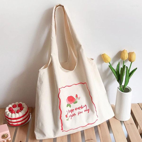 Borsa da donna in tela da donna, letteratura e arte, stampa rosa, spalla, da donna, shopping ecologico, grande borsa per ragazze