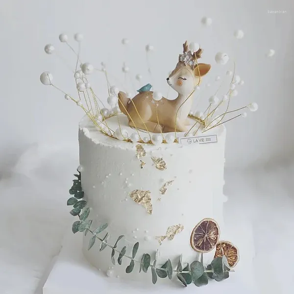Праздничные принадлежности, топпер для торта на день рождения, для маленьких девочек с оленем, милая лесная тема, детская принцесса, украшение для десерта, подарки в виде животных