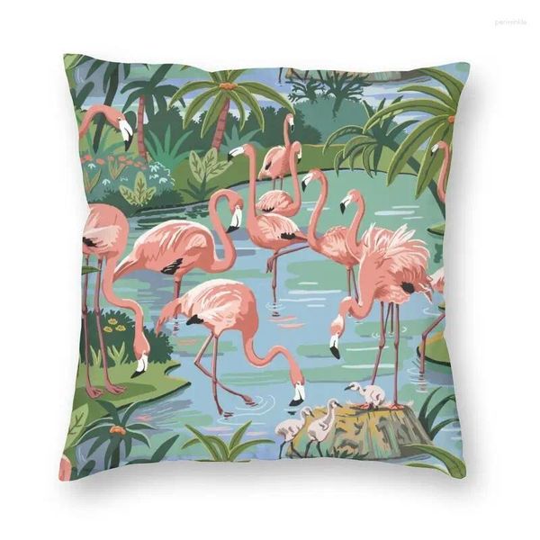 Cuscino personalizzato Flamingo Lagoon Copertura in stile vintage Decorazioni per la casa Stampa fronte-retro 3D Piante tropicali per auto