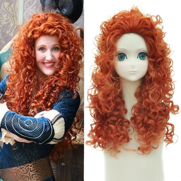 Perucas HAIRJOY Brave Merida Princesa Cosplay Peruca Cabelo Sintético Longo Encaracolado Laranja Lolita Perucas