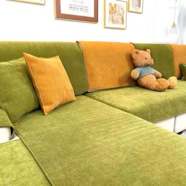 Чехлы на стулья синель в полоску, чехол для дивана, сплошной цвет, противоскользящая комбинированная подушка для мебели для гостиной, пылезащитное полотенце