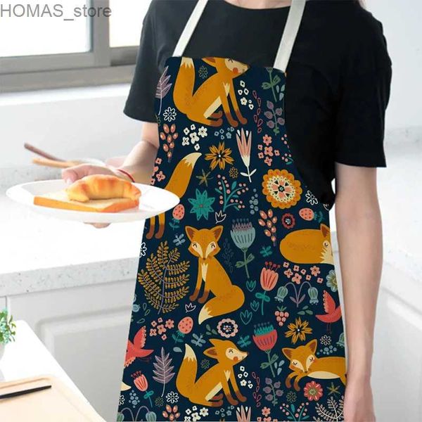 Grucciali gravi di lino stampati con animale animale per cucina in cucina con cravatta in vita e design senza maniche per accessori da forno da cucina Y240401