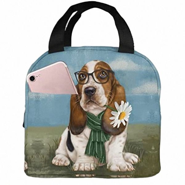 Basset Hound Dog Dog Saco de lancheira portátil Mulher à prova d'água Bolsas de ombro à prova d'água Bolsa de bolsa escolar de escritório de bolsa de bolsa escolar o8lq#
