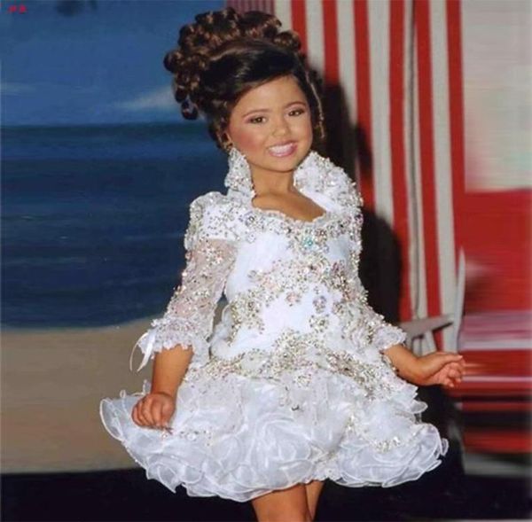 Glitz pageant vestidos para meninas vestidos de menina 34 manga contas cristal strass babados cupcake pageant dress8614556