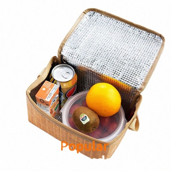 ao ar livre portátil Cam Picnic Bags Imitati Rattan Picnic Bag isolado Thermal Cooler Basket Lunch Storage Box A1Qq #