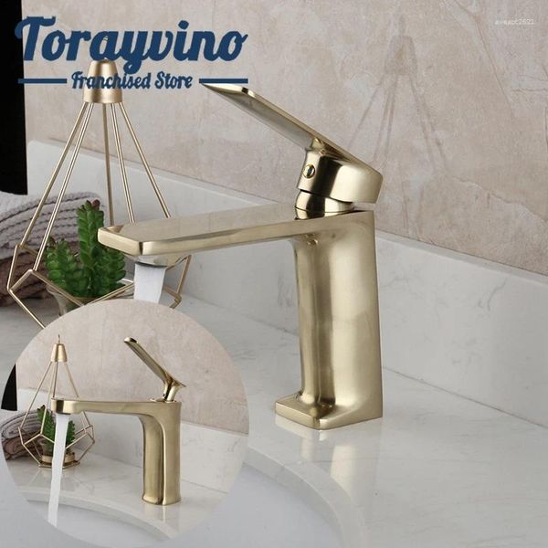 Rubinetti per lavandino del bagno Rubinetto Torayvino Miscelatore per vasca da bagno da piano Miscelatore per doccia monocomando in ottone Rubinetti per acqua fredda dorata