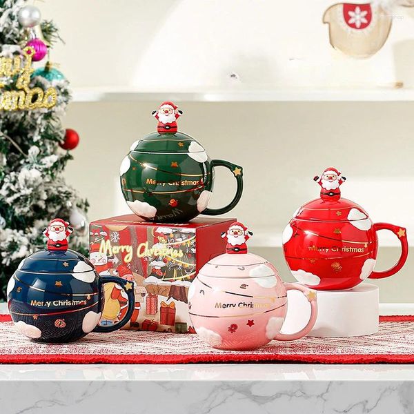 Tazze Tazza in ceramica natalizia Relief Planet con tazza regalo con cucchiaio e coperchio