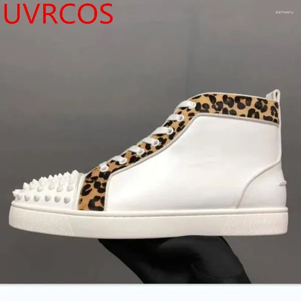 Sapatos casuais leopardo padrão primavera outono homens formadores tornozelo rendas até tênis branco picos de alta qualidade streetwear apartamentos masculino unisex