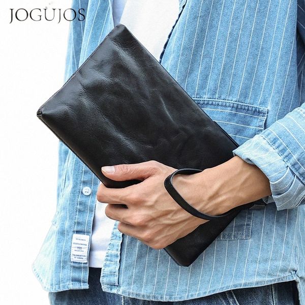 Jogujos couro genuíno dos homens saco de embreagem homem bolsa bolsa com pulseira busin phe carteira titular do cartão casual bolsa 96PW #