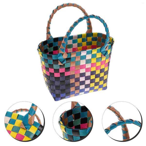 Sacos de armazenamento cesto de mão tecida comida novidade alça pequena festeira de festa colorida com bolsa de bolsa praia