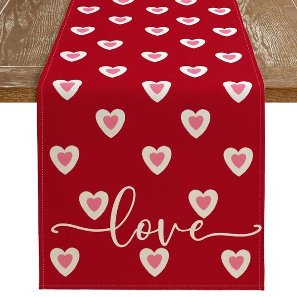 Tischdecke „Delicate Love“ zum Valentinstag, Leinen, bedruckt, Party-Flagge, schmale Läufer, 91,4 cm