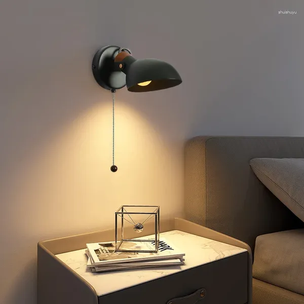 Lampada da parete LED minimalista con interruttore Lampade rotanti creative in legno per camera da letto Studio Salotti Apparecchi di illuminazione Lustro