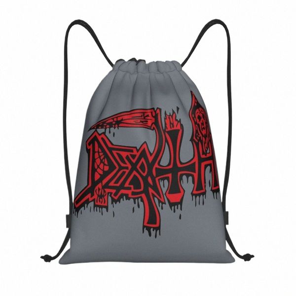 Death Band Drawstring Backpack Gym Sports Sackpack Resistente à água Metal Music String Bags para exercício Y3pL #