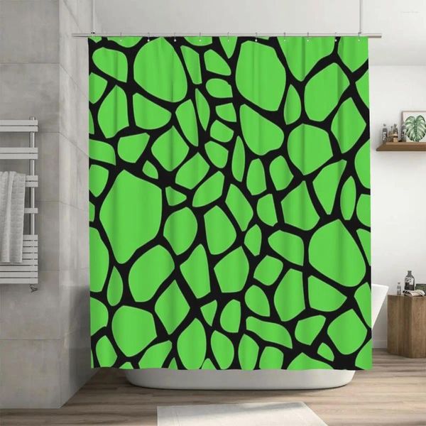 Занавески для душа с рисунком жирафа (зеленый на черном) Шторы 72x72 дюйма с крючками Персонализированный декор для ванной комнаты