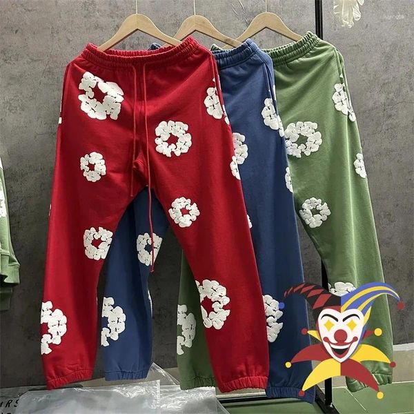 Calças masculinas Kapok Puff Print Sweatpants Homens Mulheres Casual Jogger Azul Escuro Cinza Calças Vermelhas