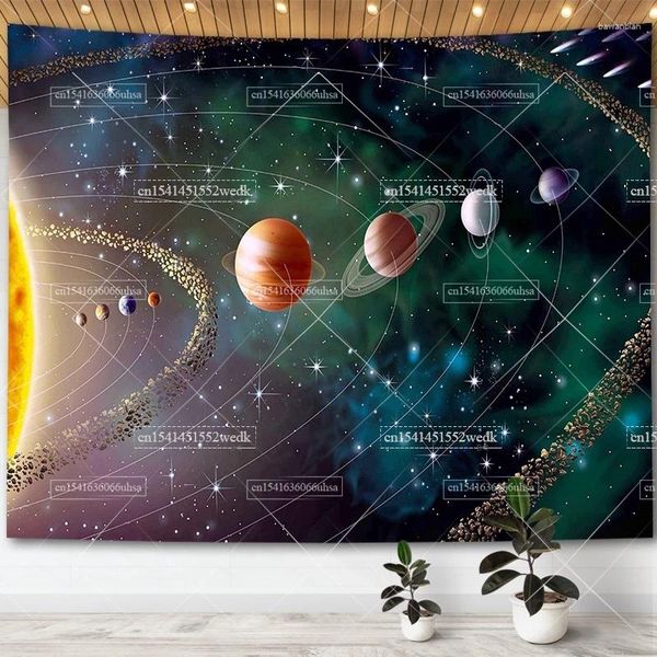 Tapeçarias universo galáxia sistema solar tapeçaria estética espaço planeta papéis de parede para crianças quarto escritório decoração colcha